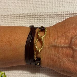 Burgundy leather & gold wrap bracelet